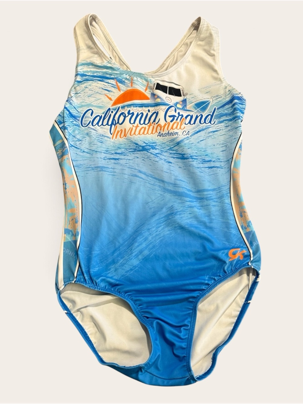 GK Women's Blue White California Grand Invitational Printed Bodysuit AL